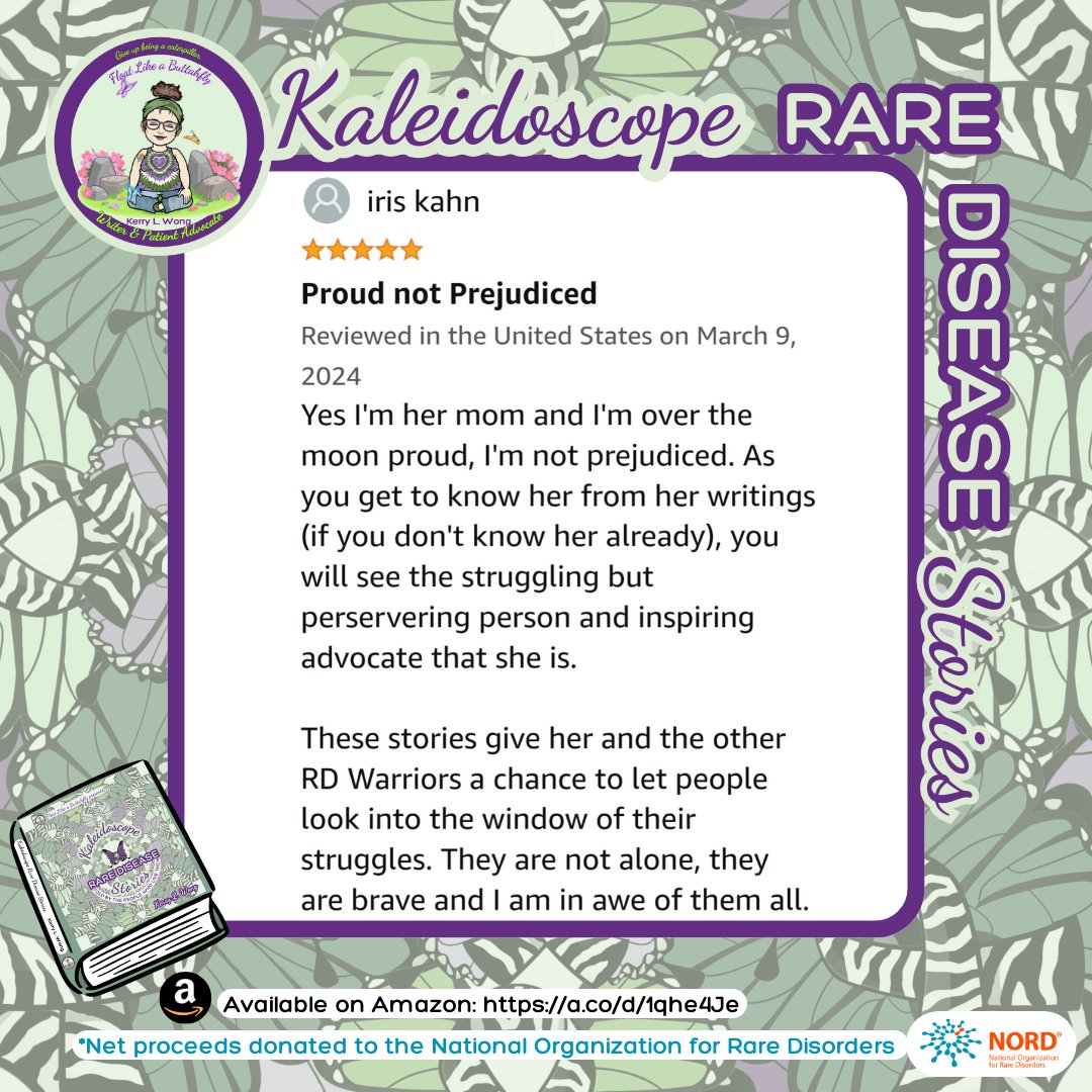 The reviews are in! Here's what one reader had to say. Have YOU gotten your copy of Kaleidoscope #RareDisease Stories? Please review on Amazon or Goodreads. Not yet? Order yours on Amazon sites worldwide. Proceeds donated to @RareDiseases. ~🦋 #KaleidoscopeRare #ZebraStrong🦓