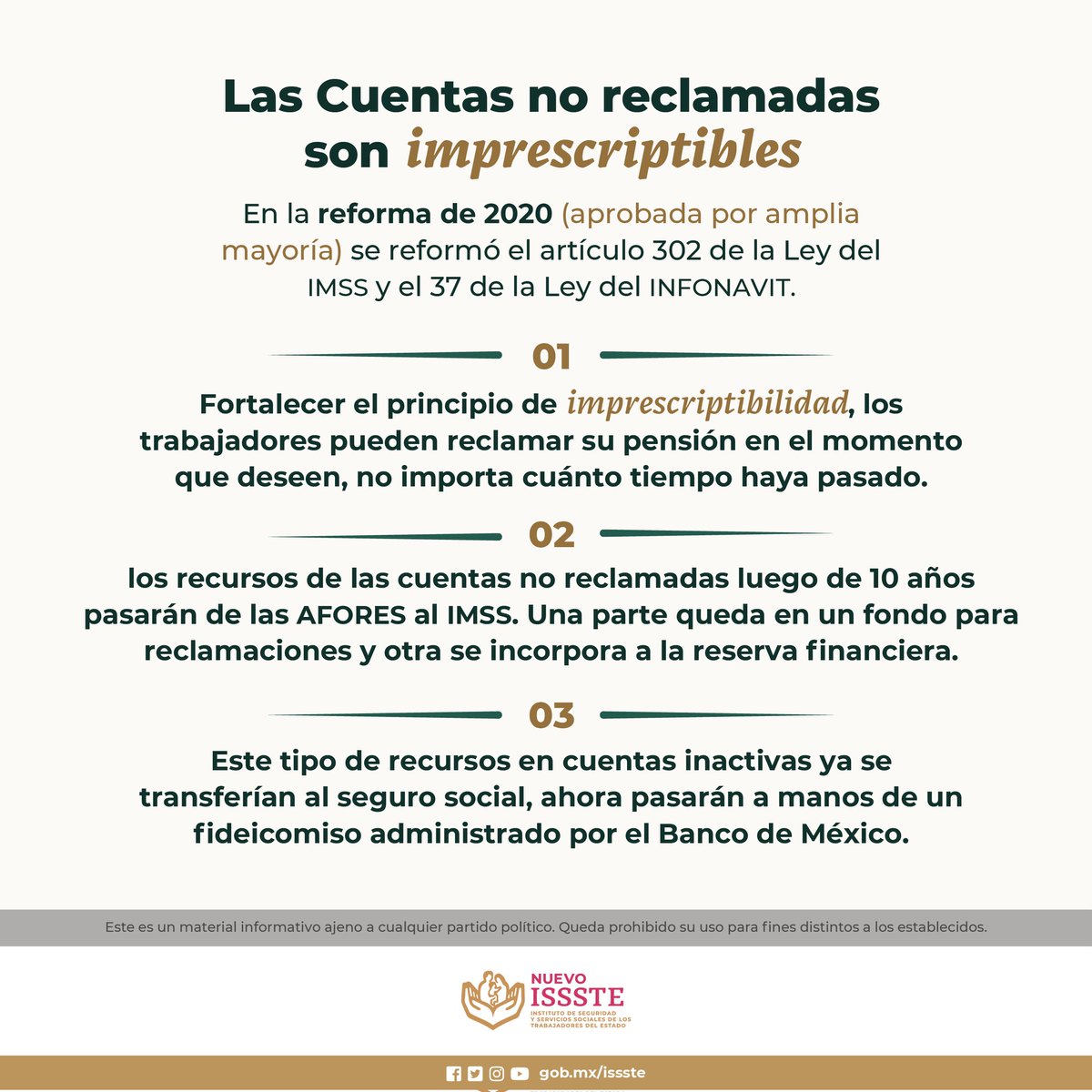 ISSSTE_mx's tweet photo. La Reforma de Pensiones beneficiará a los derechohabientes del #Issste. Mira esta información 👇🏻 y ¡entérate! https://t.co/qskXwUzNyF