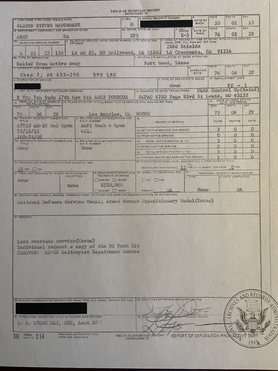MtnDailyStar's tweet image. 👀✅🌟
Data dump #1 🇺🇸
@SteveSlatonAZ #LD7 
1st doc is the DD214 Slaton gave to #KMOG, Col. Murphy. KMOG sent it to @MtnDailyStar 

2nd doc is the official DD214 obtained by guardiansofthegreenberet.com and NPRC. 

@brahmresnik @GenFlynn @EliCrane_CEO @AZGOP
