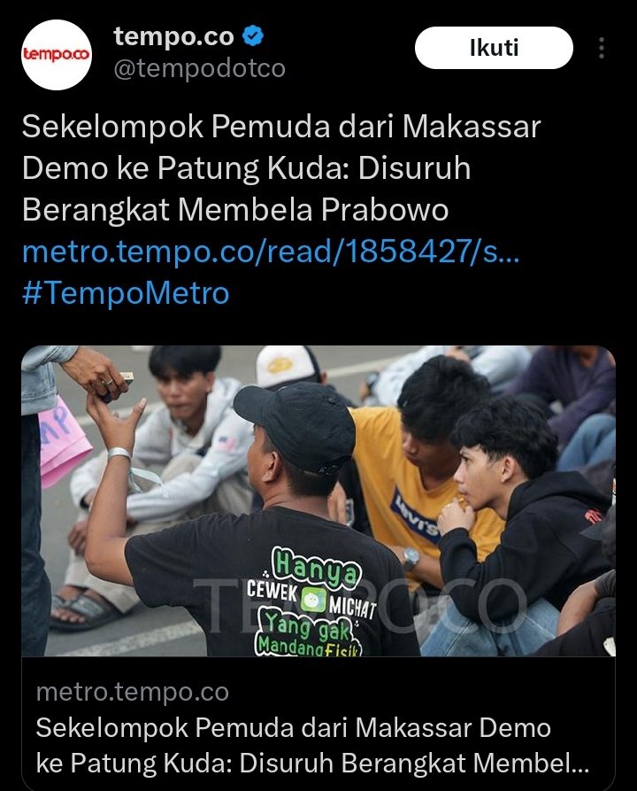 Jika yg datang demo dukung Prabowo Gibran saat ini adlh massa bayaran, yg jadi pertanyaan yg kemarin pilih mereka kemana? Apa 90 juta itu hantu semua? Mereka yg klaim menang, mereka malah yg demo, dan lucunya yg datang massa bayaran hingga anak-anak, tanpa sadar mereka malah…