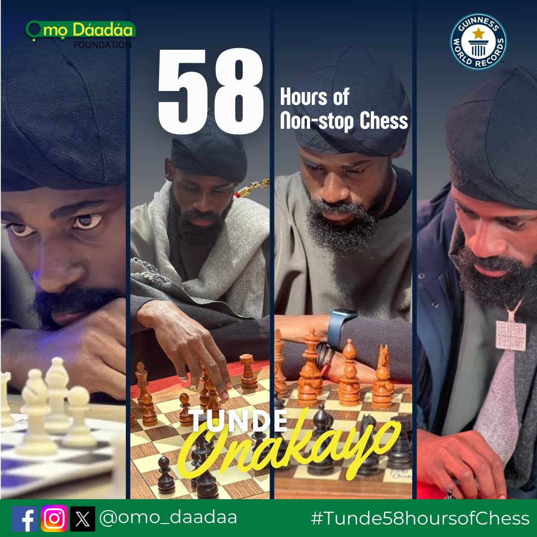 Congratulations @Tunde_OD #Chessinslumsafrica #ChessInTheSlum #Tunde58hoursofChess #TundeChessMarathon 
#GuinnessWorldRecord