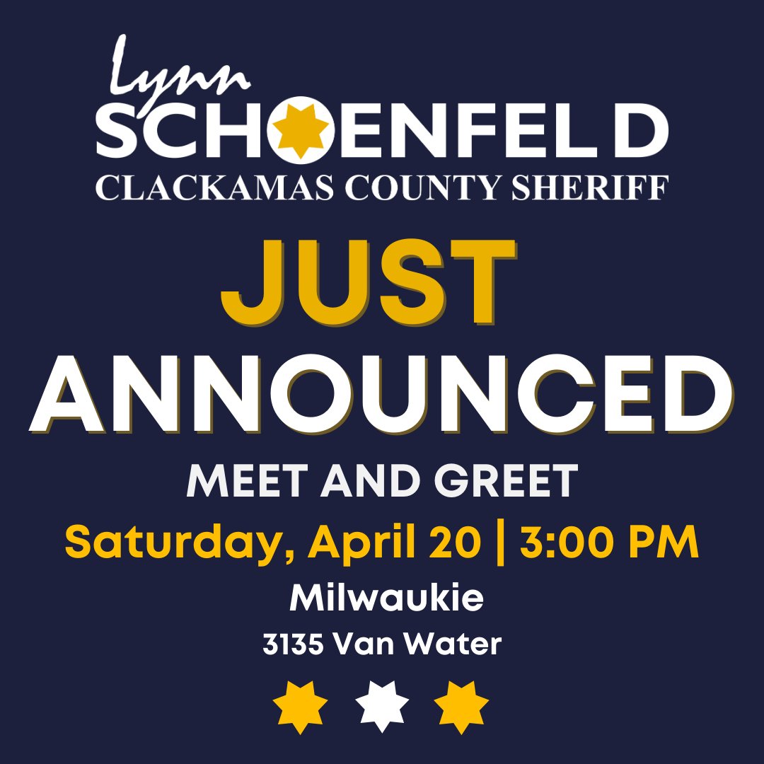 Lynn4Sheriff's tweet image. JUST ANNOUNCED! I am headed to Milwaukie this Saturday to meet with YOU! It's last minute, but I need YOUR support for my campaign for Clackamas County Sheriff. Let's make a difference together. See you there! 

#ClackamasCountySheriff #CampaignSupport #MilwaukieMeetup