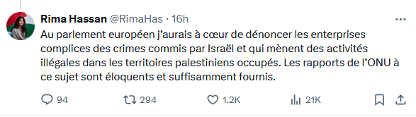 La paix et l'amour, hein .... Et le mépris assumé pour le contribuable français qui paierait une 'députée' uniquement préoccupée des intérêts d'un autre territoire et d'un autre peuple. Inédit. L'inéligibilité s'impose
#RimaHassan