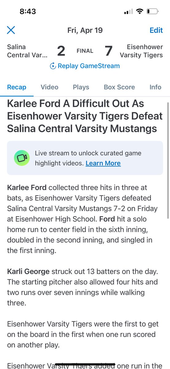 Tonight’s games ended with a JV split and Varsity taking the 🧹 Executed bunts to bombs, dives to strikeouts, & everything in between!💪🏻

@karli_george hit a single season milestone of 100 strikeouts! 🎉

@KarleeFord2 captured her 7th 💣 of the season! 

#esotr #tigernation