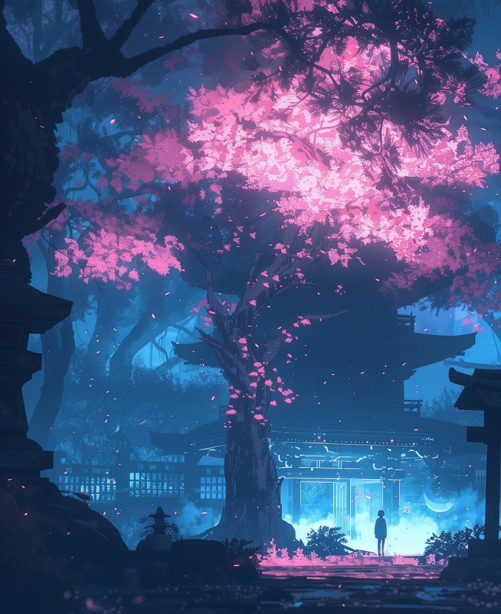 FREE__ARTS's tweet photo. Beneath a bough with blossoms dressed,
A world in twilight's robe caressed,
Where petals dance on silent breeze,
And peace wraps 'round the ancient trees. https://t.co/verZeATyXo