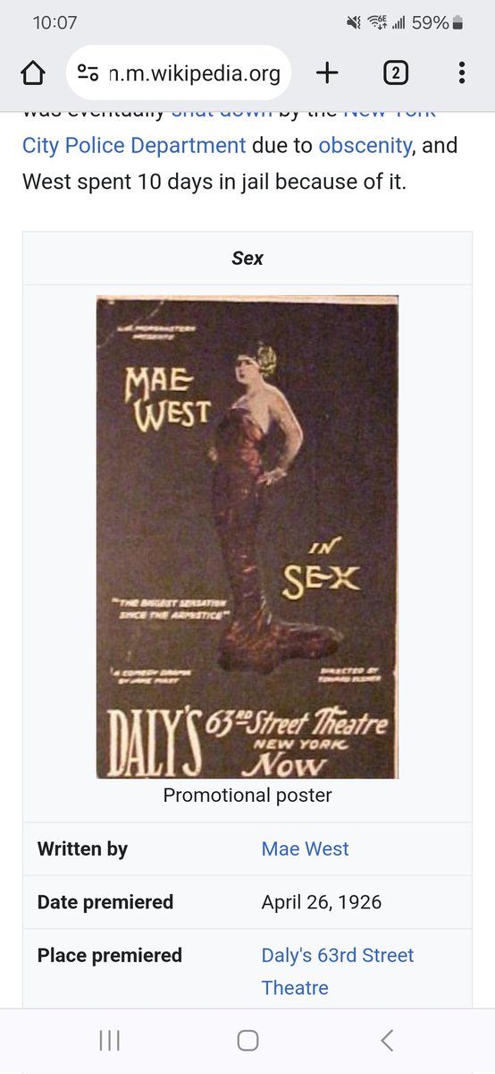 This is not a political account, but we're worried about the rise in book banning. With that in mind, we salute Mae West tonight. 97 years ago today, Mae was sentenced to 10 days jail for writing the play Sex and starring as a sex worker in it. #FreedomToRead #FreedomToWrite