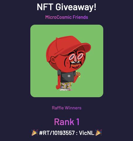 Congrats to VicNL!
Take good care of our Friend 👋

And to all of our Friends out there...stay tuned for more giveaways and project updates! 😉
#microcosmicfriends #stargazezone