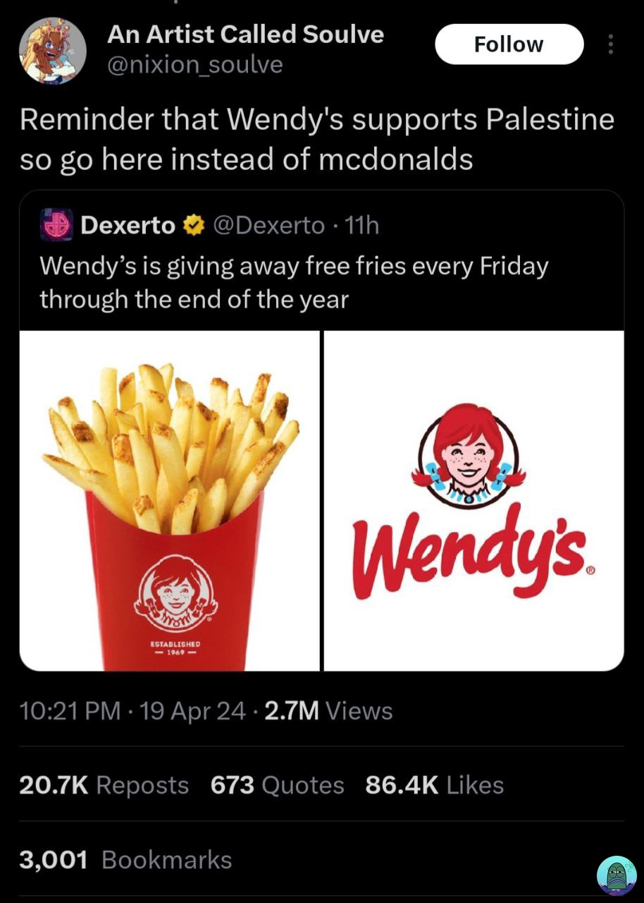 Tanyarl 💚 on X: &ldquo;💚 wendys ternyata support palestinè, ayo ke 