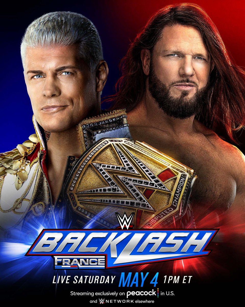 🔥RHODES vs. STYLES🔥 @CodyRhodes will defend his Undisputed WWE Championship against @AJStylesOrg at #WWEBacklash: France! 🇫🇷👏