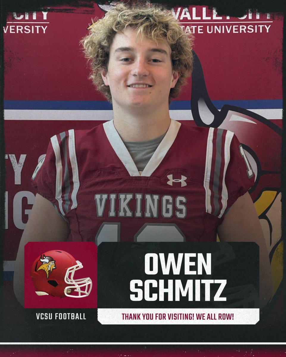 Owen Schmitz (@owen_schmitz) on Twitter photo Had a great junior day today at <a href="/VCSU_Football/">VCSU Football</a> Excited to come back for summer camp. Thank you <a href="/VCSU_CoachMac/">Dennis McCulloch</a> <a href="/TheCoachBouma/">Brandon Bouma</a> <a href="/CoachYorek/">Dustin Yorek</a> and <a href="/Coach_Busey/">Alan Busey</a>
<a href="/AndoverHuskies/">Andover HS Football</a> <a href="/PrepRedzoneMN/">Prep Redzone Minnesota</a> #WeAllRow Had a great junior day today at <a href="/VCSU_Football/">VCSU Football</a> Excited to come back for summer camp. Thank you <a href="/VCSU_CoachMac/">Dennis McCulloch</a> <a href="/TheCoachBouma/">Brandon Bouma</a> <a href="/CoachYorek/">Dustin Yorek</a> and <a href="/Coach_Busey/">Alan Busey</a>
<a href="/AndoverHuskies/">Andover HS Football</a> <a href="/PrepRedzoneMN/">Prep Redzone Minnesota</a> #WeAllRow