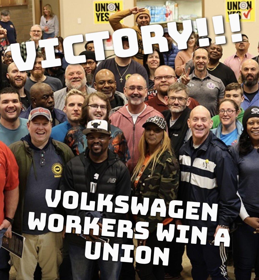 This is a HUGE and HISTORIC WIN in the South! Auto workers have won their union in Chattanooga, TN with @UAW. 🎉✊🏻✊🏽✊🏾 #SolidaritySeason