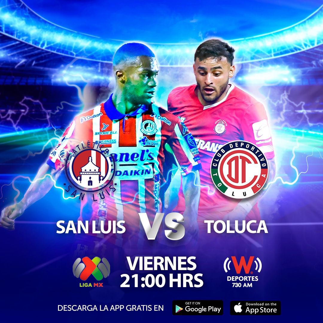 VIERNES FUTBOLERO🚨🔥⚽️ Es la penúltima fecha 16 de Liga MX, y el Alfonso Lastras estará encendido: 🔴SAN LUIS🆚TOLUCA👹 … PARTIDO EN VIVO AQUÍ⬇️ ⏰21:00 Hrs 📻730 AM - 📲Gratis App W Deportes 🖥️wdeportes.com