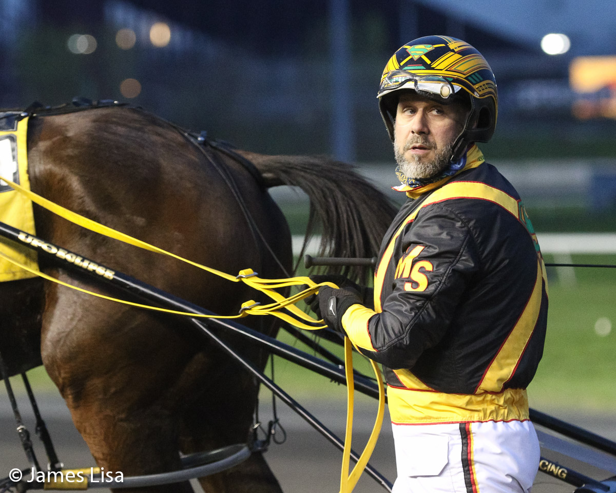 Amateur Driver Mike Shults beats the Professionals on Bionic in Race 4 @themeadowlands @JessicaOtten1 @DaveLittleBigM #harnessracing #PlayBigM