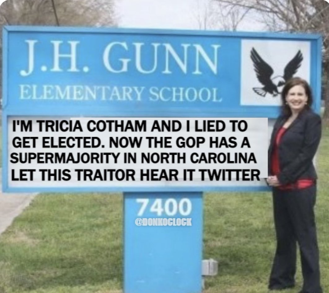 @Heather4Dems Her name is Tricia Cotham and she really made a name for herself. #Fraud #VoteNicoleSidman #ncpol