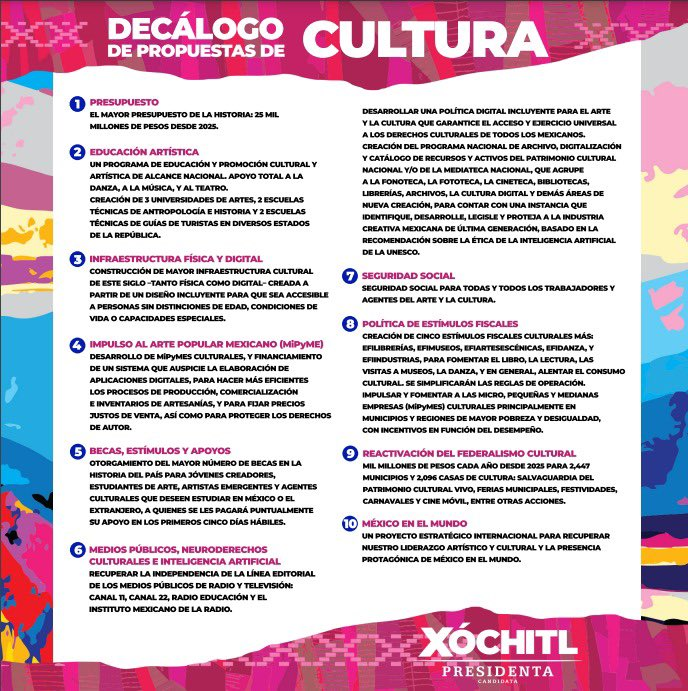 Necesitamos reconstruir nuestra vida cultural en México, y apoyar a nuestros artistas, creadores y promotores culturales. ¡Que la cultura deje de tener ideologías! #MiVotoParaXochitl5