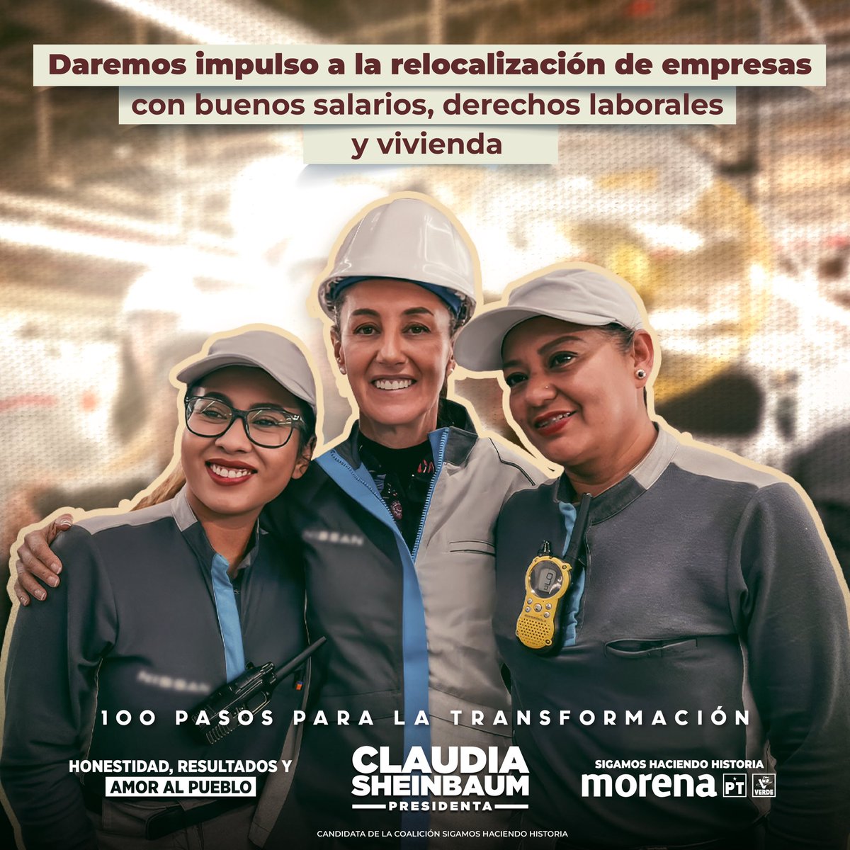 Claudiashein's tweet photo. No queremos que vengan las empresas con bajos salarios para las mexicanas y mexicanos. La relocalización será con buenos salarios, con derechos laborales y vivienda. Nos va a ayudar al desarrollo nacional. https://t.co/ab8g8pkHZc