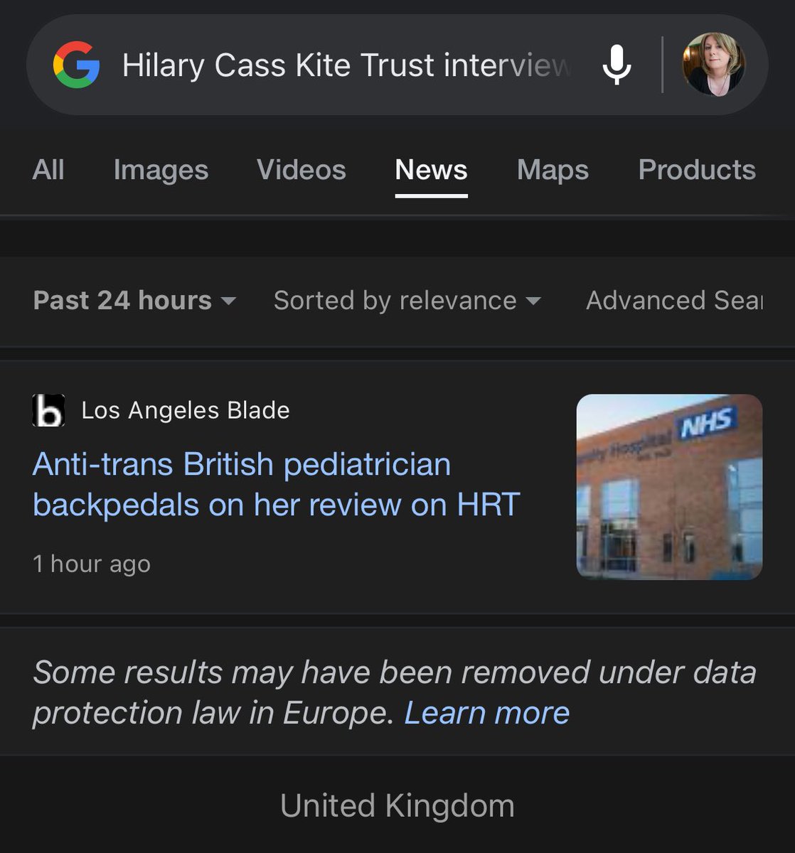 Search conducted on Google News at 3.25am Sat 20 Apr; News of Hilary Cass’s complete U-turn on blockers & hormone access, & her claims not to be collaborating with a DeSantis appointee, are clearly being censored by UK mainstream media, including The Guardian @libby_brooks…?