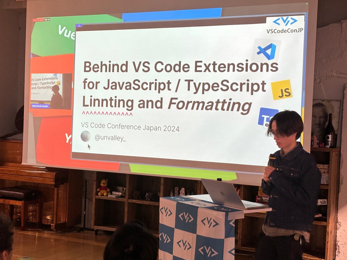 vscodejp's tweet image. ＼VS Code Conference Japan 2024／

unvalleyさん（@unvalley_）のセッション

🔵 Behind VS Code Extensions for JavaScript/TypeScript Linting and Formatting

🔽 イベントページ
vscode.connpass.com/event/308890/
vscodejp.github.io/conference-2024
#vscodejp #vscode