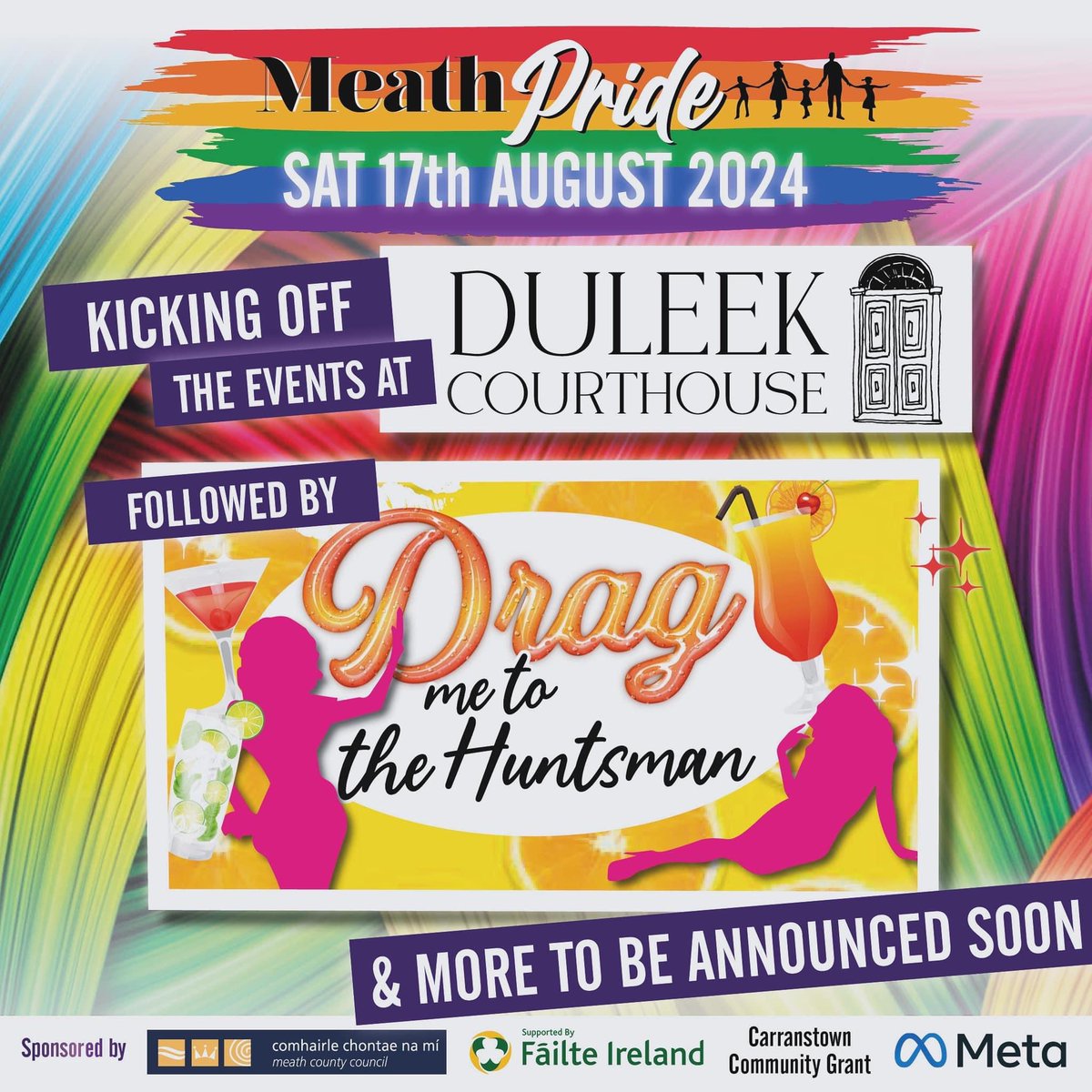 We have a wonderful line up for you to enjoy at Duleek Courthouse with workshops and entertainment for all the family.

Join us for Drag me to the Huntsman Gormanston with our Extravaganza Cabaret Show with our Iconic Drag Queens / Kings.