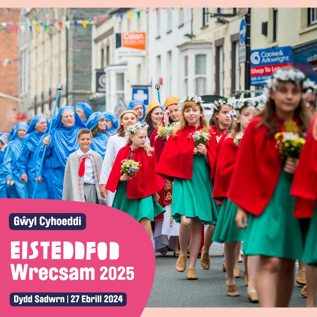 📣 One week to go until the #Steddfod2025 Proclamation! Will you be joining us next Saturday❓ 🎉 Come and celebrate that the Eisteddfod is on its way to the Wrecsam area Summer 2025! 👉eisteddfod.cymru/yrwyl/2025/cyh…