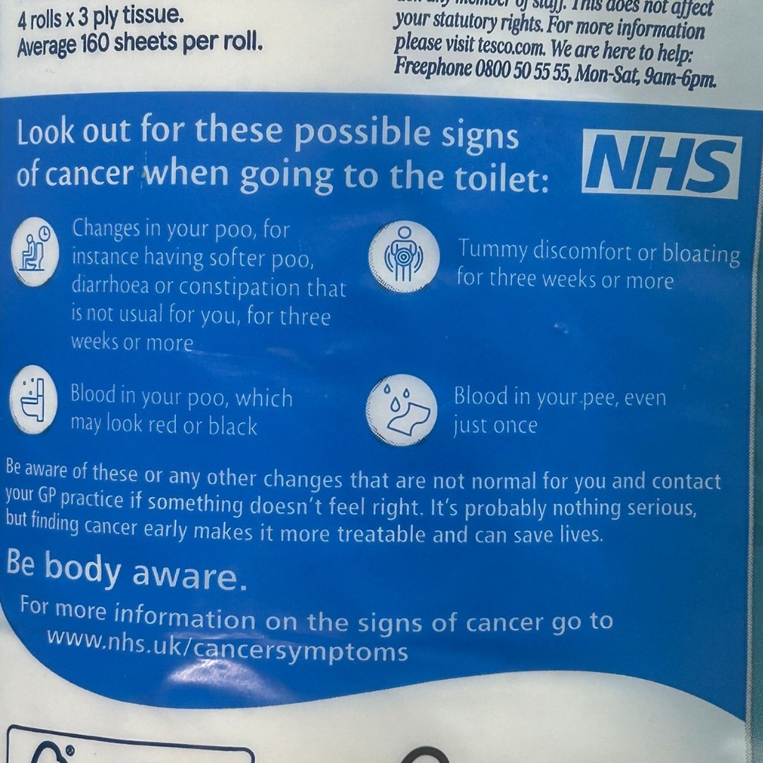 We've partnered with @tesco to encourage people to look out for possible signs of cancer when going to the loo. If something isn't normal for you, contact your GP practice. Finding cancer early saves lives. nhs.uk/conditions/can…