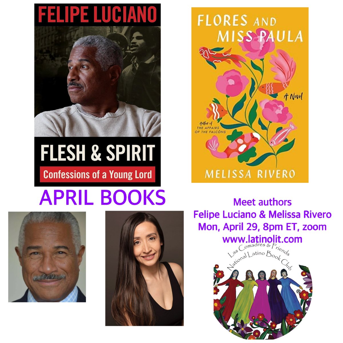 Meet authors @FelipeJLuciano & @melissa_rivero on Mon, Apr 29, as we talk about overcoming all odds, and mother-daughter dynamics.  Register today and you may win free book: 
latinolit.com/join-teleconfe… #ReadLatinoLit