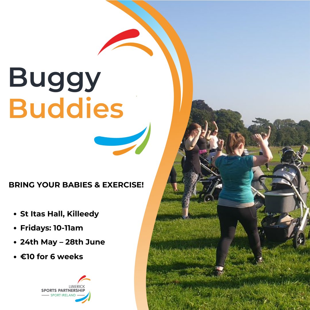 #BuggyBuddies

📣 Mums, bring your new babies to exercise! 

📍 St. Ita’s Hall, Killeedy
📆 Fridays: 24th May – 28th June, 2024
⏰ 10am
💶 €10 total
🔗 limericksports.ie/event/buggy-bu…

@WestLimerick102 @WLResources @Limerick_ie @sportireland @killeedygaa @killeedygaaHWB
 #ActiveLimerick