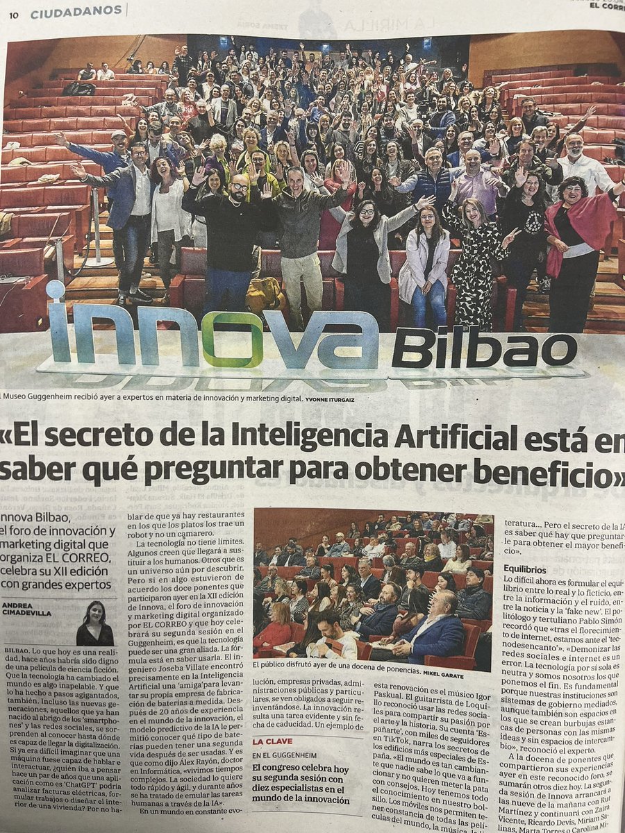 Aquí estamos Comunidad 😍 <a href="/InnovaBilbao/">InnovaBilbao</a> <a href="/elcorreo_com/">El Correo</a> 
Gran jornada ayer y vamos a por la segunda! 
Gracias ❤️ <a href="/eventosfera/">Ana Santos 💡👩🏻‍💻</a> <a href="/curroBB/">Curro Barrena</a> 
#innobi24 #marketingdigital