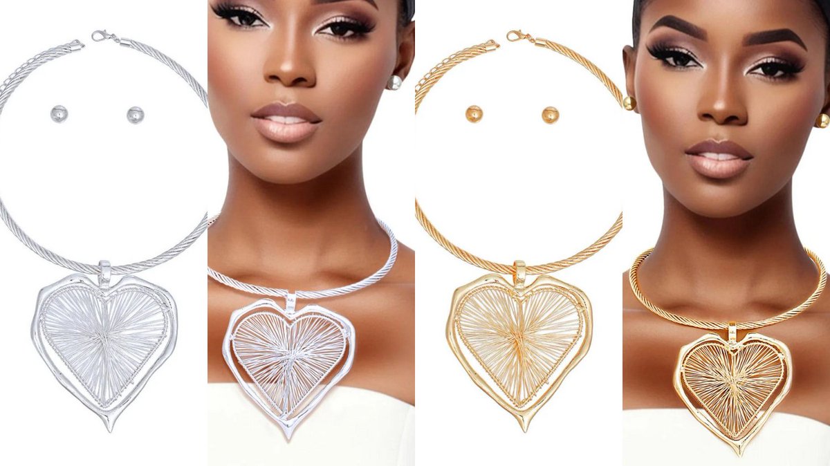 Wire Heart Pendant Necklace Set. Silver or Gold? The choice is yours

#statementnecklace #necklaceset #necklaceandearrings #statementjewelry #goldheartpendant #silverheartpendant