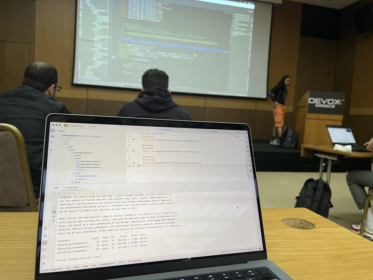 Enjoying a JMH workshop by @mariofusco at Devoxx Greece. Amazed by the speed of my machine 😅