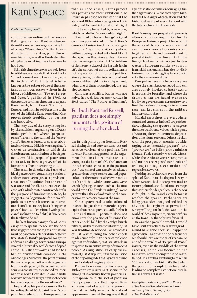 lea_ypi's tweet photo. For those interested in my … thoughts on Kant, his upcoming 300th anniversary, and the case for peace, check out this weekend’s Financial Times edition @ftweekend @FT https://t.co/OFYr5knJTP