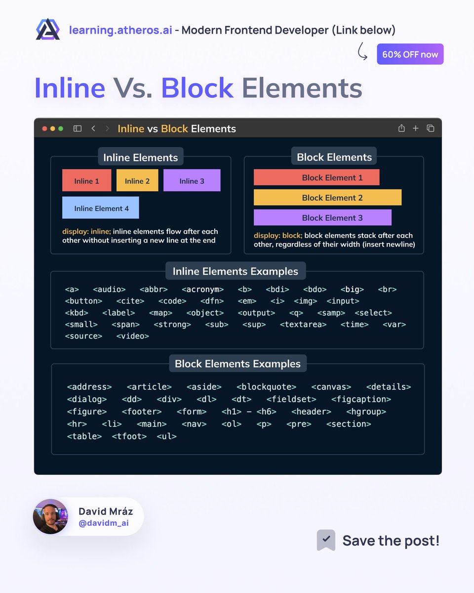 davidm_ml's tweet image. Learn the difference between HTML inline and block elements 🚀