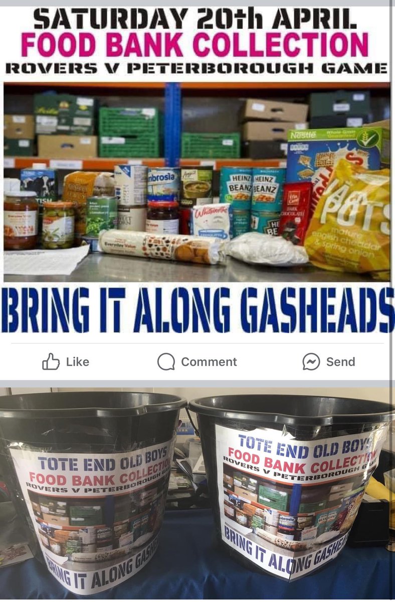 @Official_BRFC @BristolRoversCT Please don’t forget to bring foodbank donations today for the local people. All usual items including toiletries / long life foods / tins or cash in the bucket is another option. Please give what you can. Thanks in advance #UTG