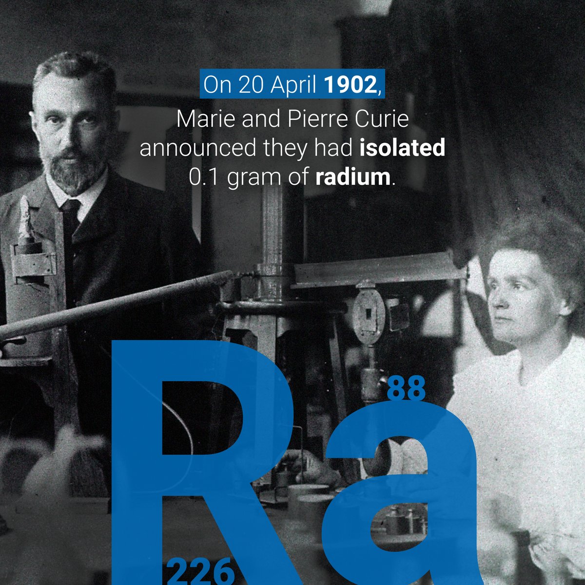 #OnThisDay in 1902, Marie  Skłodowska-Curie &amp; Pierre Curie announced they had isolated a small quantity of #radium  — the first ever sample of this radioactive element naturally found in #uranium and in #thorium.

A thread 🧵