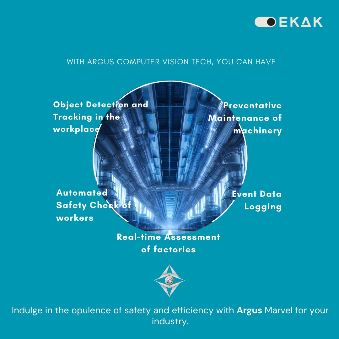 Ekak1nn's tweet image. Revolutionize your workplace with our cutting-edge #computervisiontechnology. Argus ensure every #industry operates with utmost #Efficiency and #minimaldowntime.
Visit our website for more details:- ekak.in
Or drop us an email at:- contact@ekak.in