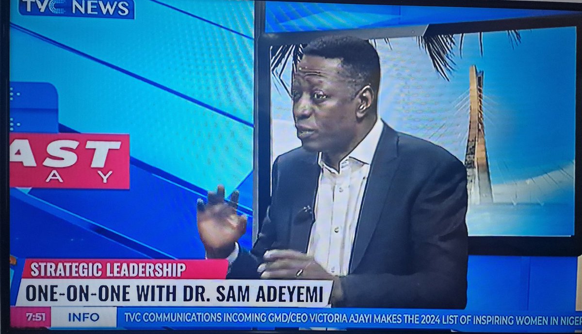 Amazing insights on Leadership by @sam_adeyemi this morning on @tvcnewsng Key points for me: 1. Everybody has the capacity to be a leader.There are no special “born leaders” 2. Leadership can be learned. 3. The younger generation has amazing opportunities to be better leaders
