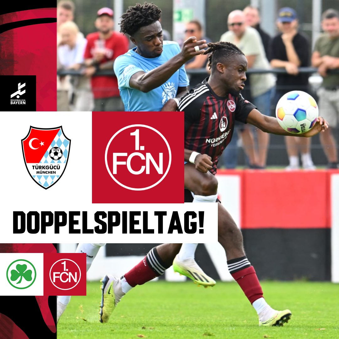 DOPPELSPIELTAG!✊ #FCNU23 🆚 Türkgücü München ⏰ 14 Uhr 🏟️ ATS Sportpark Heimstetten #FCNU19 🆚 SpVgg Greuther Fürth ⏰ 11 Uhr 🏟️ Charly Mai Sportanlage Auf geht‘s Nürnberg!🔥 #fcn | #fcnnlz | #jungundhungrig