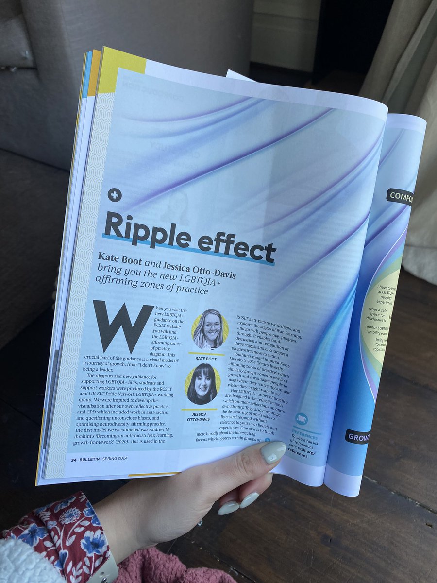 To avoid doom scrolling, my Saturday morning routine is catching up on the Bulletin. Great to (finally) read this article from @AuDHD_SLT <a href="/jbmdavies/">Jess Otto-Davies</a> and to see <a href="/RCSLT/">RCSLT 💙</a> giving guidance on LGBTQIA+ affirming work environments. I’m so looking forward to using this tool!