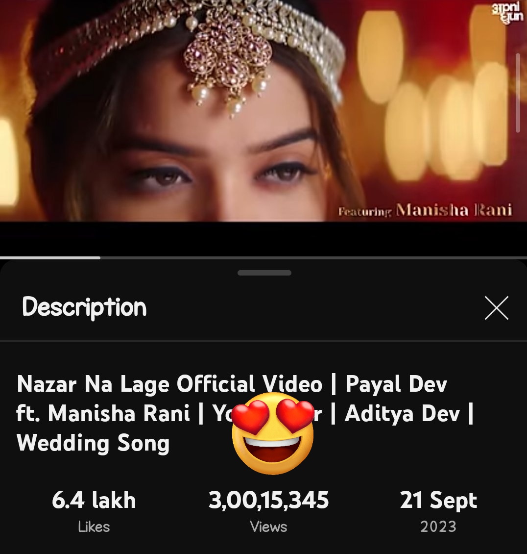 Congratulations #ManishaRani ❤️👑
12.5 M Family Completed on IG.
& 30 M Views Completed on Your MV #NazarNaLage ✨🌼