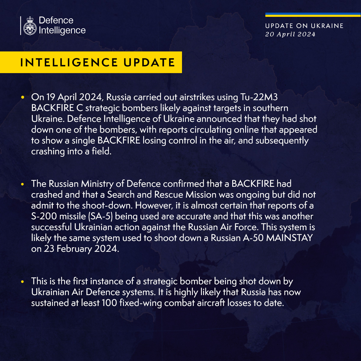 Latest Defence Intelligence update on the situation in Ukraine – 20 April 2024. Find out more about Defence Intelligence's use of language: ow.ly/3Jyl50RklxL #StandWithUkraine 🇺🇦