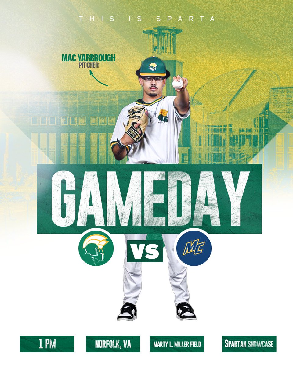 Let's even this series up! 🆚 Merrimack 🕒 1 PM 📍 Norfolk, Va. 🏟️ Marty L. Miller Field 📊 bit.ly/3wfSutz 📽️ Spartan Showcase | bit.ly/3HZDEu3 #GoldStandard🔰