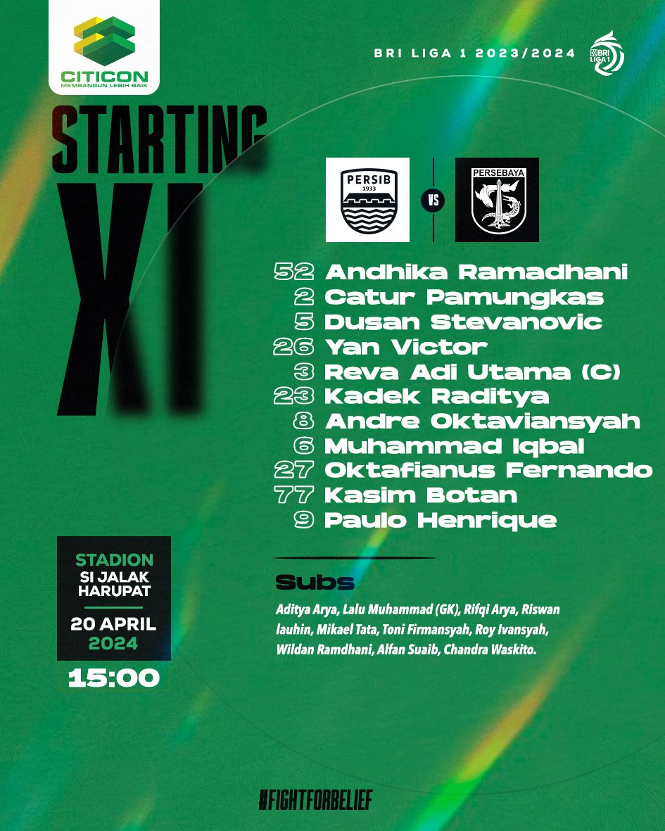 Starting Line Up Persebaya menghadapi Persib Bandung #Persebaya #Persebayaday #FightForBelief