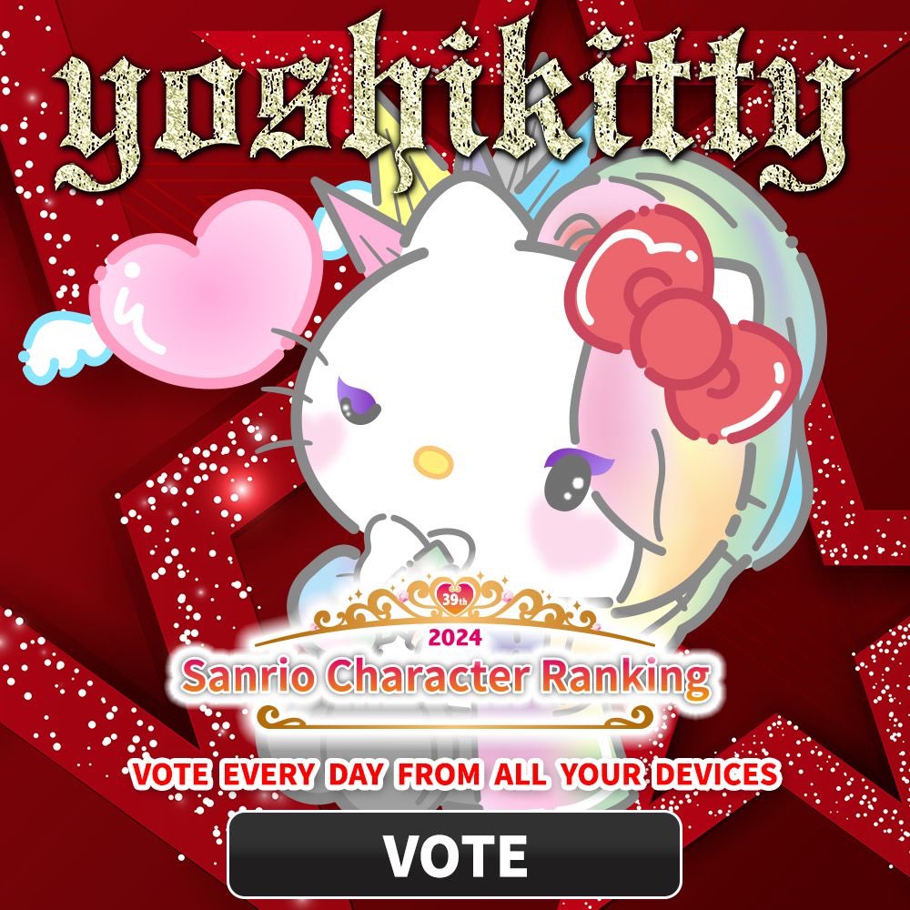 :-:+:-:+:-:+:-:+:-:+:-:+ Sanrio Character Ranking 2024✨️ +:-:+:-:+:-:+:-:+:-:+:- Vote for #yoshikitty! 🗳💕 Here is the link to vote 👇 ranking.sanrio.co.jp/characters/yos… @YoshikiOfficial @sanrio_ranking #サンリオキャラクター大賞 #SanrioCharacterRanking #YOSHIKI