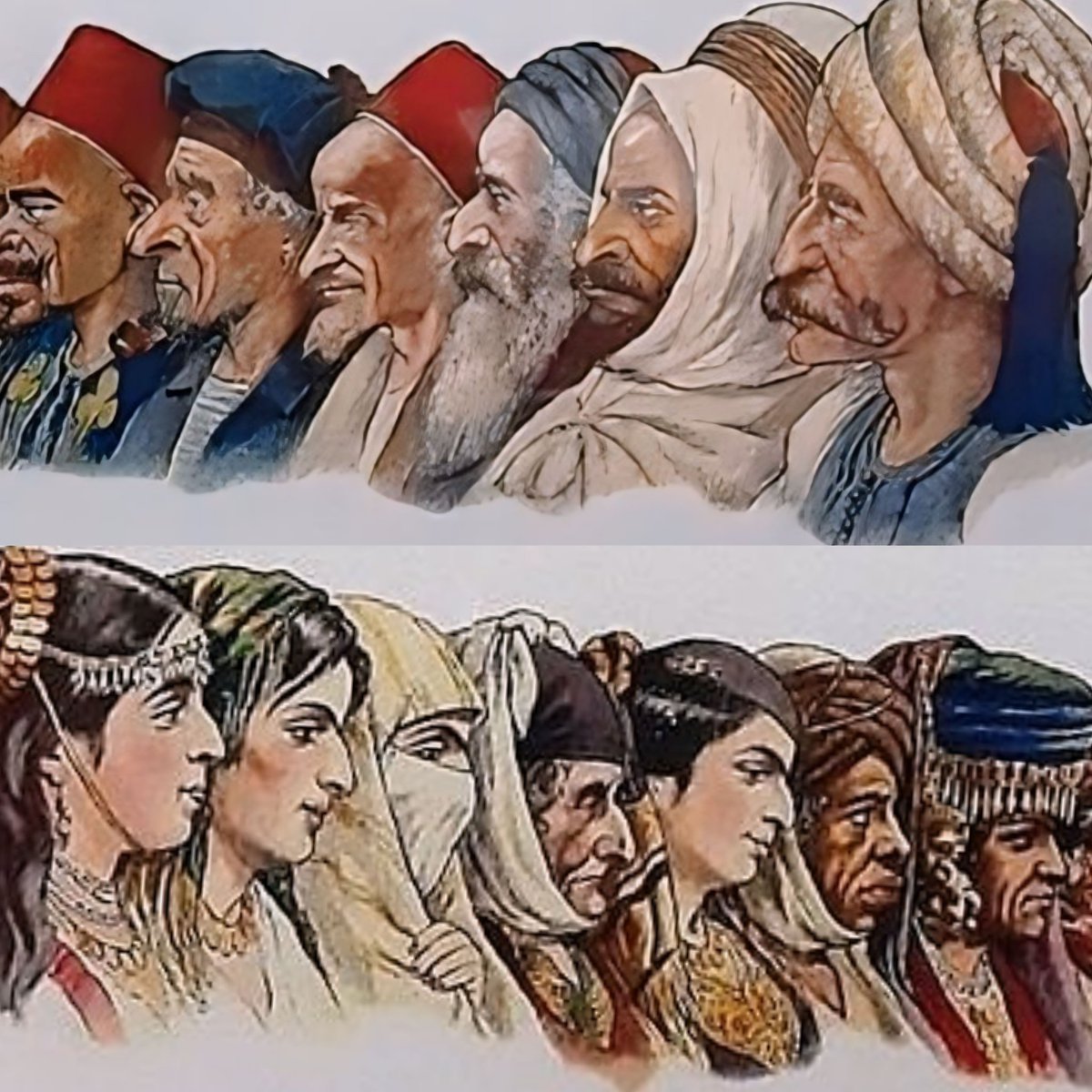 رسومات ألبسة الجزائريين لـ Salomon Assus الگاريكاتوري الفرنسي الذي ولد ومات في الجزائر العاصمة 1850-1919م.

#استرجع_تراثك  #فلسفتتا  #عمادالدين_زناف