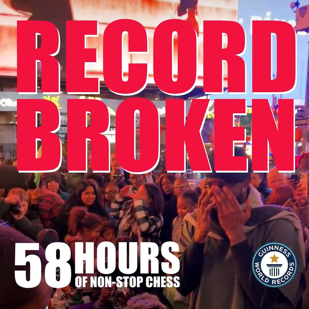 YNaija's tweet photo. Record Broken!!!๐ฅ58 hours of non-stop chess!!!๐คฏ๐คฏ
Congratulations @Tunde_OD, we are so proud of you!!!๐ฅณ๐ณ๐ฌ
#TundeChessMarathon
#TundeWorldRecord
#ChessMarathonForChange https://t.co/7TyNGK4VGh