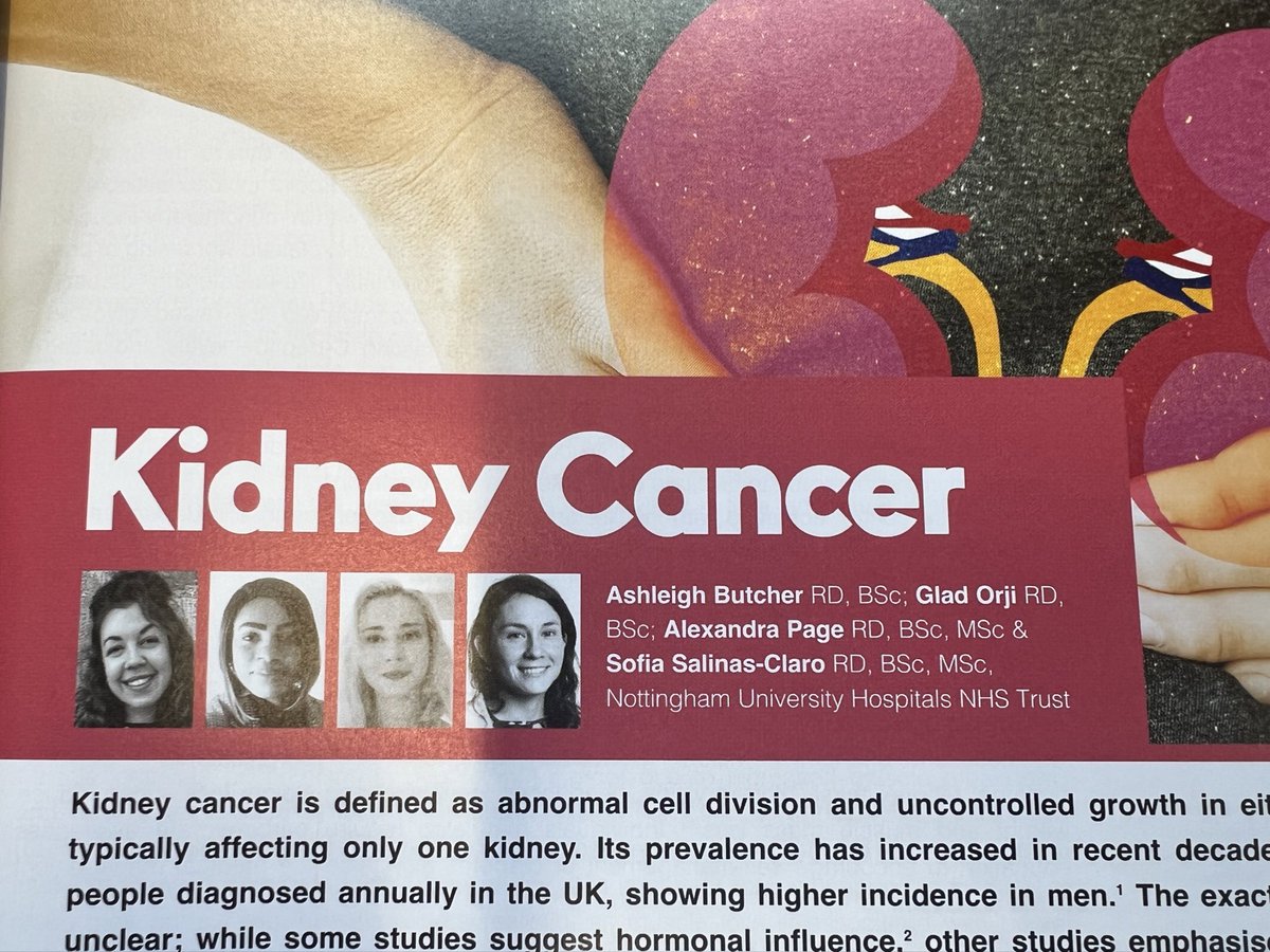 Well done to the oncology dietitians @NUHDietetics @NUHTherapies @nottmhospitals for your article on nutrition and kidney cancer @CNmagazines @BDA_Dietitians @BDA_Oncology @BDA_PENG @bda_renal