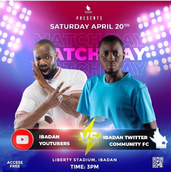 IBTC FC VS Ibadan Youtubers Venue: Liberty Stadium. Date: Saturday, April 20th, 2024. Time: 3pm prompt