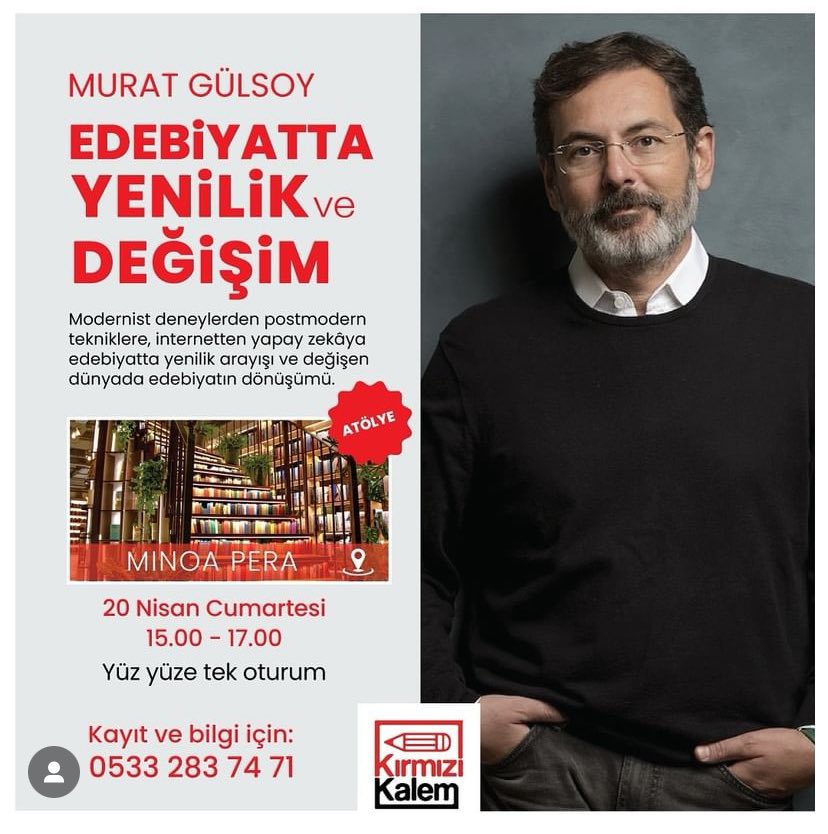 Bugün 15:00’de Minoa Pera’da: Edebiyatta Yenilik ve Değişim Modernist deneylerden postmodern tekniklere, internetten yapay zekâya edebiyatta yenilik arayışı ve değişen dünyada edebiyatın dönüşümü.