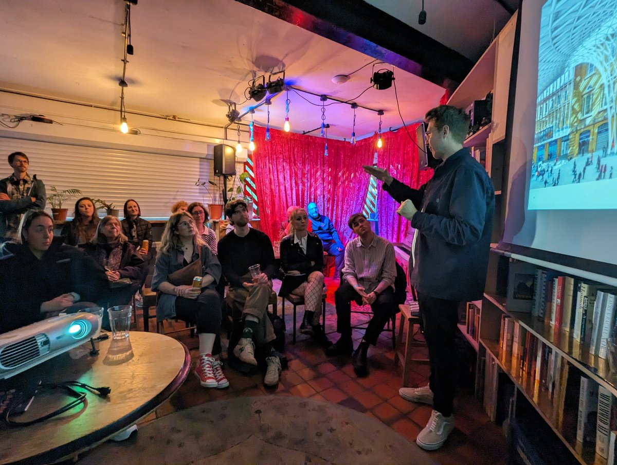 Great to host <a href="/ChrisBeanland/">Christopher John Beanland</a> at <a href="/HPBCLeeds/">Hyde Park Book Club</a> yesterday to hear about his fabulous new book, Station. It's another tour de force of global architecture and design which will definitely change the way I think about railway buildings. Shout out to <a href="/JackLSimpson/">Jack Simpson</a> for the amazing space.