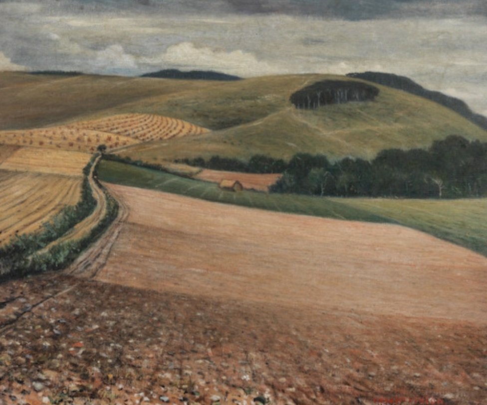 'The Peaceful Rhythms of the Downs.' In the 1930s, Christopher Nevinson turned towards a realistic, traditionalist style of painting, departing from the abstract modernist paintings that marked his early career during WW1. Leaving behind the more violent, angular abstract